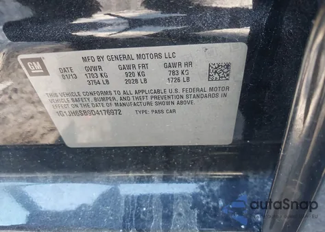 2013 Chevrolet Sonic Rs Manual from USA, damaged, VIN 1G1JH6SB9D4176972